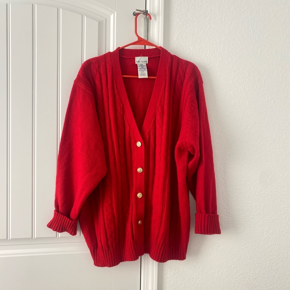Vintage Bobbie Brooks Red Cable Knit Cardigan